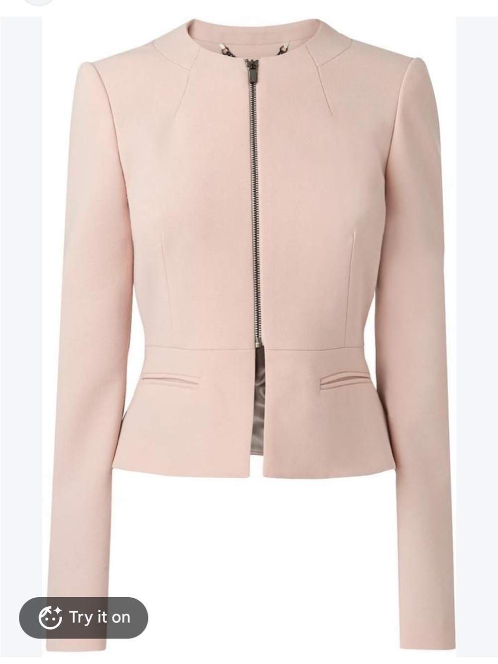 LK BENNETT Una Tailored Zip Up Peplum Jacket Nude/Peach Size 4